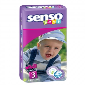 Подгузники для детей Senso Baby midi (4-9кг) с кремом-бальзамом (44шт)